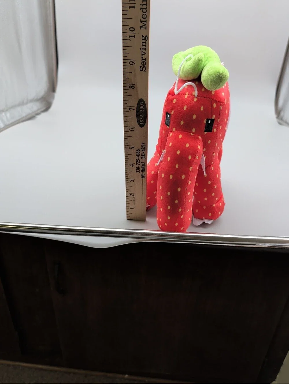 Red Strawberry Elephant Plush Toy with Green Leaf Top